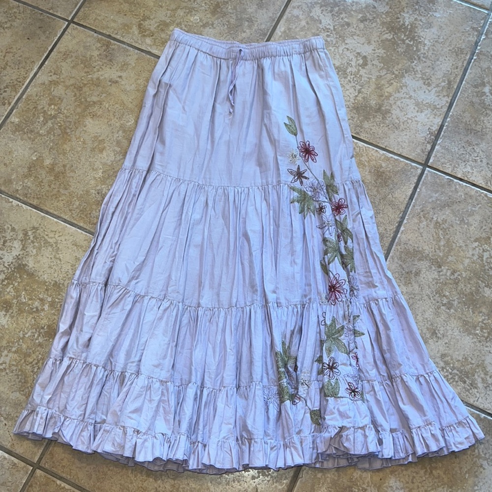 Da-Nang Embroidered Ruffle Boho Maxi Skirt Large